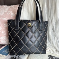香奈兒 中古 黑色 菱格皮革托特包 包包 chanel vintage tote bag