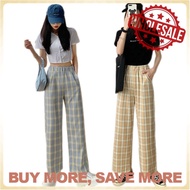 [Ready Stock] Women High Waist Straight Leg Plaid Pants  High Waist Straight Cut Pants 40-100kg Selu