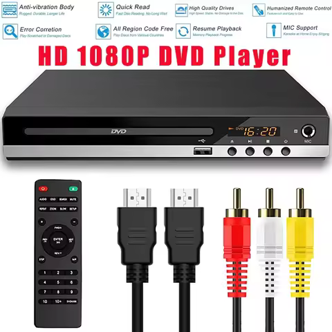 Full HD DVD Player + Remote Control 1080P High Definition CD/ EVD/ VCD Player with AV-HDMI Output Mi