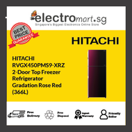 Hitachi Stylish Line Glass 2-Door Refrigerator RVGX450PMS9-XRZ Gradation Rose Red 366L