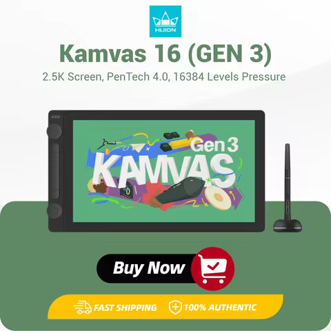 15.8 Inch HUION Kamvas 16(GEN 3) Graphics Tablet 2.5K Screen Drawing Display with PenTech 4.0 16384 