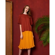 SCHONCOUTURE Kaori Skirt Pleated Mustard Bawahan Rok Midi Lipit