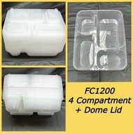 1200FC 4 Compartment PP Lunch Box with Dome Lid (50 Sets)