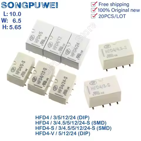 20PCS/lot HFD4 / -3V 4.5V 5V 12V 24VDC Relays 2A 8PIN SMD/DIP HFD4-12V HFD4/12V-S HFD4/24V HFD3 Sign