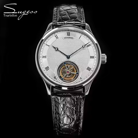 Sugess Tourbillon Men Watches ST8230 Genuine Tianjin Movement Mechanical Vintage Skeleton Wristwatch