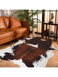 5ft X 6ft Premium Faux Leather Rug, Durable Large-Sized Cow Print Small Rug, Living Room Area Rug, L