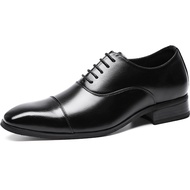 SUPERLI Cap-Toe Classic Men รองเท้า Wing-Tip Derby PU หนังขนาดใหญ่38-46 3.5ซม. ส้นชุดธุรกิจอย่างเป็น