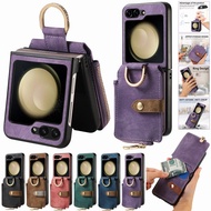 For Samsung Galaxy Z Flip 7 FE 7 6 5 4 Zip Leather Wallet Case Ring Holder Cover