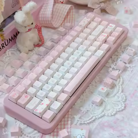 Rose Whisper Pink Keycaps Five-Sided Sublimation Cherry Pbt Cute Personality Adapted To Mechanical A