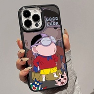 Casing for iPhone 11 12 13 14 Pro MAX 7 8 Plus X XR XS MAX 7 Plus Crayon Shin Man Funny Pattern Metal Photo Frame New Case