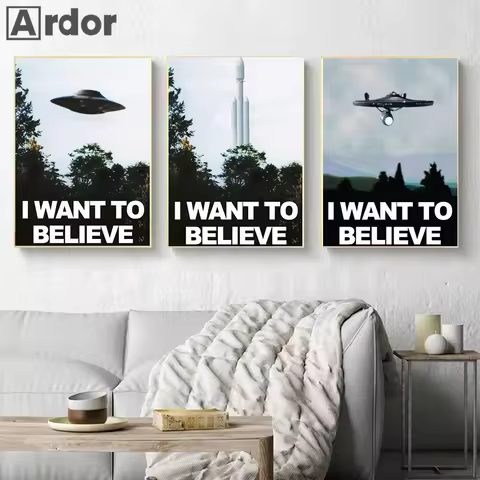 I Want To Believe UFO Poster X Files TV Series Canvas Art Print for Living Room Wall Decor Rocket Al