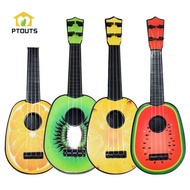 PTOUTS 4 Strings Simulation Ukulele Toy Adjustable String Knob Cartoon Fruit Small Guitar Toy Rhythm Training Tools Classical Musical Instrument Toy Children Toys