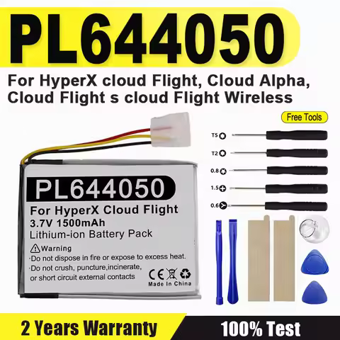 New Wireless Headset Battery 3.7V/1500mAh PL644050 For HyperX Cloud Flight, Cloud Alpha, Cloud Fligh