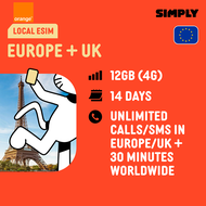 [eSIM- Orange] Europe/UK | 30 Days | 12GB/30GB/100GB Data + Unlimited Calls/SMS | No Registration Re