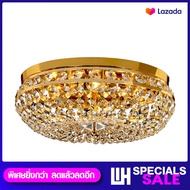 WH โคมไฟช่อ ไฟแป้นกลมสีทองคริสตัล ขั้ว E14 รุ่น WL-C111-500KG