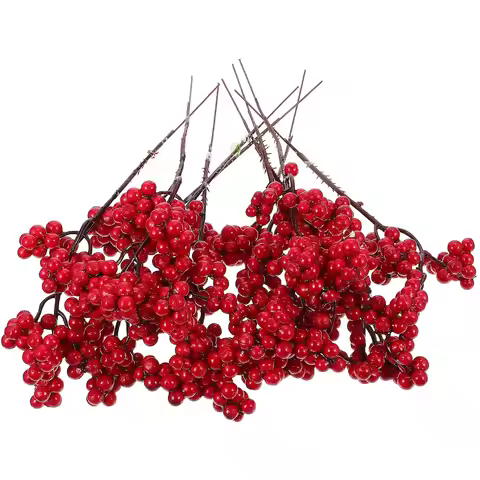 10PCS Christmas Glitter Red Berry Red Berry Stems With Branches Artificial Burgundy Berry For Christ
