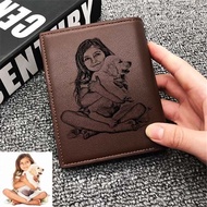 Engraved Photo Wallets for Men Ultra-Thin Short Zipper Coin Pocket Card Leather Wallet Purse Father's Day Gift Christmas Gift