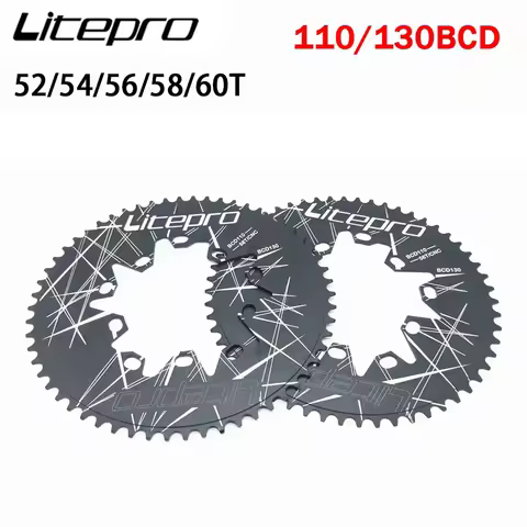 Chainring Black Oval Litepro Dual BCD 110 / 130mm Crown Folding Bike 52/54/56/58/60T Crankset Bicycl