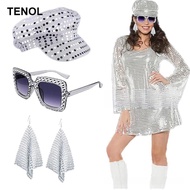 [TENOL] 70S Disco Hat Set Hat 70S Disco Accessories Octagonal Hat Disco Cap for Dress up Holiday Dan