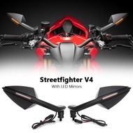 CNC Motorcycle Streetfighter V4 Integrated Turn Signal Mirrors Rearview Mirror With LED Light For DUCATI STREETFIGHTER V4