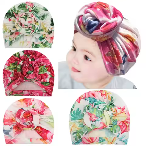 Cute 1PCS Knot Printed Flower Hedging Hat Newborn Infant Toddler Caps Turban Baby Girls Beanie Headw
