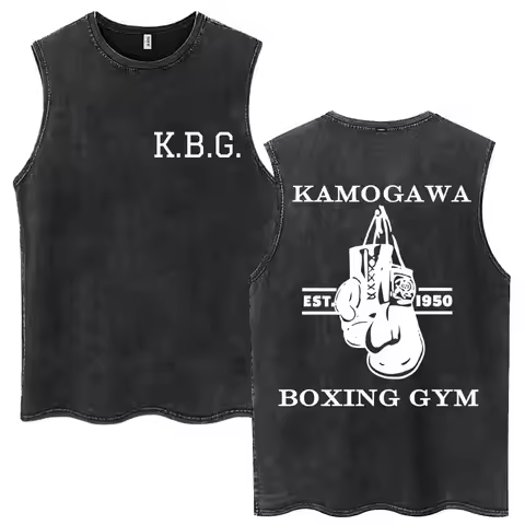 Hot Anime Hajime No Ippo Kamogawa Boxing Gym Washed Tops Men Makunouchi Takamura KGB Oversized Cotto