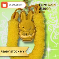 AU999 Pure Gold Long Ear Bunny Keychain 20mg Simple Cute