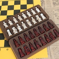 Antique Chess Small Leather Chess Board Qing Bing Lifelike Chess Pieces Characters Parenting Gifts Entertainment Resin Figures Gift