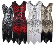 Flapper Dress Retro Inspired Sequined Beaded Embellished Fringed Tassel Gatsby Dress