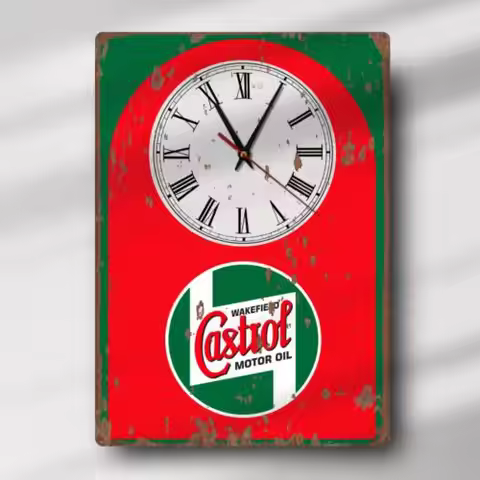 Personalised Aluminium Metal Wall Clock Castrol Motor Oil Garage Mechanic Gift