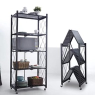 ▣♂✐5 Layer Folding Kitchen Supplies Racks Installation-free Foldable Steel Shelf Racks With Wheels