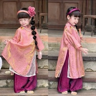 •ᴛʀᴀɴɢꜱᴜᴋɪᴅ• Ao Dai SET CNY GIRLS METALLIC Brocade 2 LAYERS OF CLEAR LACE.