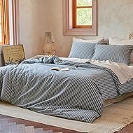 FALUCA 100% Washed Cotton Striped Duvet Cover Set Twin Size 2 Pieces (1 Duvet Cover 68"x86", 1 Pillo