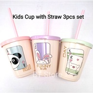 Harga untuk 3pcs Kids Cup Gelas Plastik Straw Penutup Kids children Plastic Cup with straw cup cawan