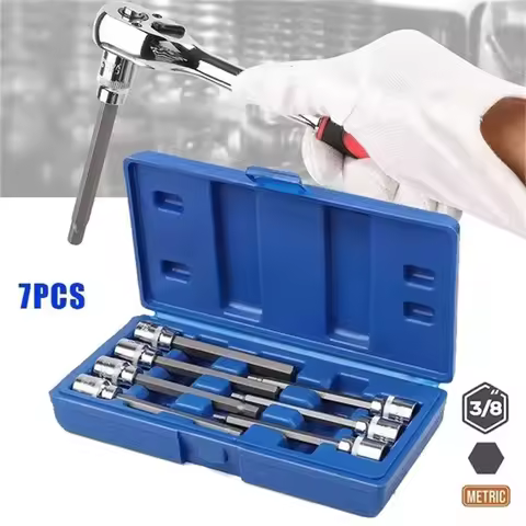 7pcs 3/8" Drive Extra Long Allen Hex Bit 3-10mm Impact Adapter Allen Key Socket Bit Set Automotive H