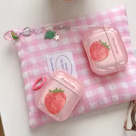 Pink Strawberry AirPods4 Case for AirPods 5 Pro3 Pro2 3 Air Pods AirPod Pro2 with Key Chain Bluetoot