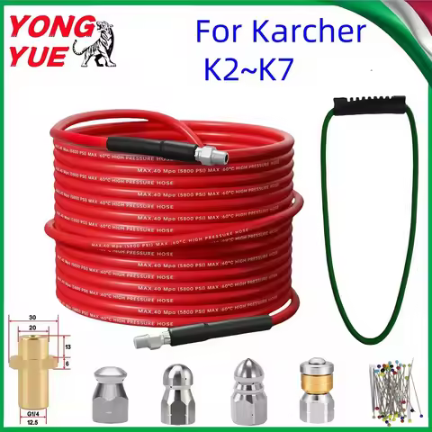 5~30m 5800PSI Sewer Drain Water Cleaning Hose Pipeline Cleaning Kit Pressure Cleaning Machine Hose, 
