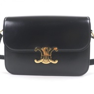 成色極佳 □ CELINE Teen 亮面小牛皮 Triomphe 五金單肩包 黑色金色，附防塵袋 女士