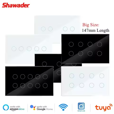 Shawader Wifi Smart Wall Light Switch Touch Sensor Glass Panel Interrupter 4/5/6/8/10Gang Wireless C