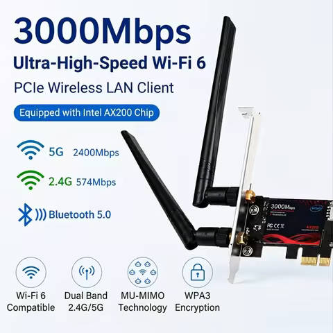 BZIZU WIFI 6 PCIe Card 3000Mbps Wireless Adapter 2.4G&5G Bluetooth 5.2 Equipped Intel AX200 Win11/10