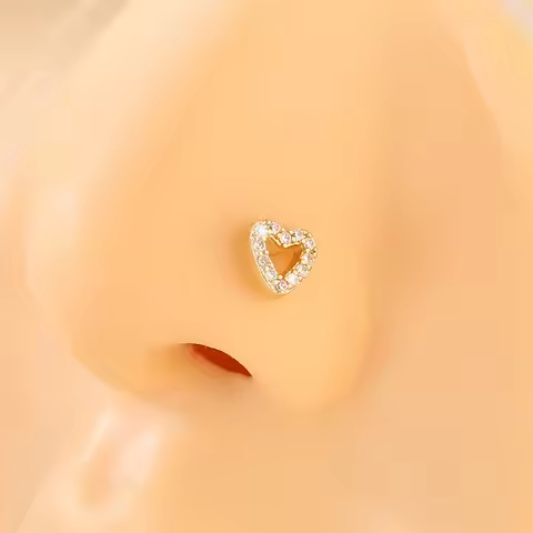 Fashion India Nose Ring Zircon Golden Heart Copper Nostril Stud 0.8mm 20G Stainless Steel Piercing B
