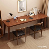 Two person long desk, home office desk, minimalist computer desk, wall facing study desk, work desk,
