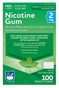 Nicotine Gum, Cool Mint Flavor, 2 mg - 100 Count | Quit Smoking Aid | Nicotine Replacement Gum | Sto