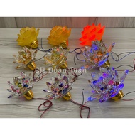 Crystal lotus altar lamp, lapis lazuli lotus with copper base - Altar decoration