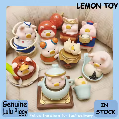 Genuine Lulu The Piggy Lu Family Restaurant Series Blind Box Flocking Collection Desktop Ornament Fa
