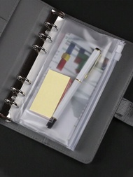 5入/6入組A6可拆卸式環式筆記本拉鍊活頁裝袋，防水PVC透明袋適用於存儲和文件整理