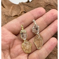 100% Natural Raw Herkimer Quartz With Libyan Desert Tektite Pendant available in Gold And Silver Col