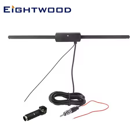 Eightwood 12V DC Active Amplified Dipole Antenna DIN Connector 1.9m Cable+DIN to ISO Adapter Aerial 
