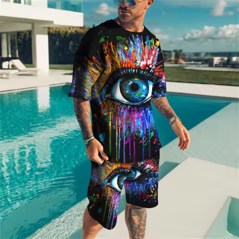 Fashionable Men's Suit 3D Printed Eye Pattern Oversized Men's Top Y2K Style Summer Casual Breathable