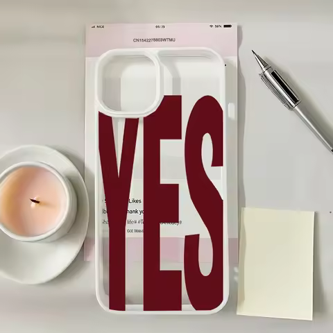 Bold YES Letter Print White‑Border Clear Phone Case, Minimal Typography TPU Protective Cover, Trendy